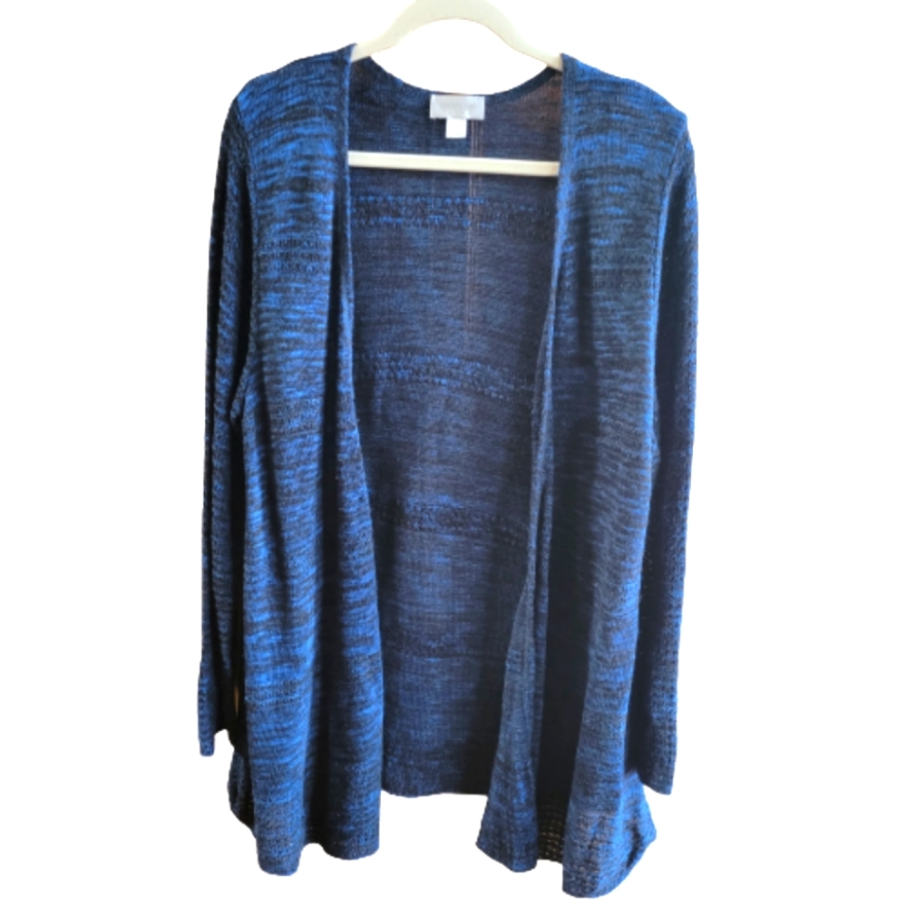 Avenue Lightweight Cardigan Sweater  Marled Blue/Black Women's Size 18/20